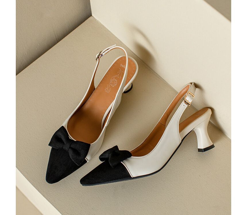 Pointed Cap Toe Slingback Kitten Heel Sandals