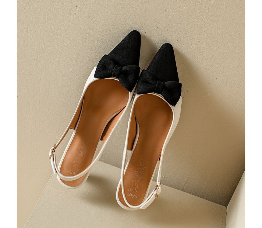 Pointed Cap Toe Slingback Kitten Heel Sandals