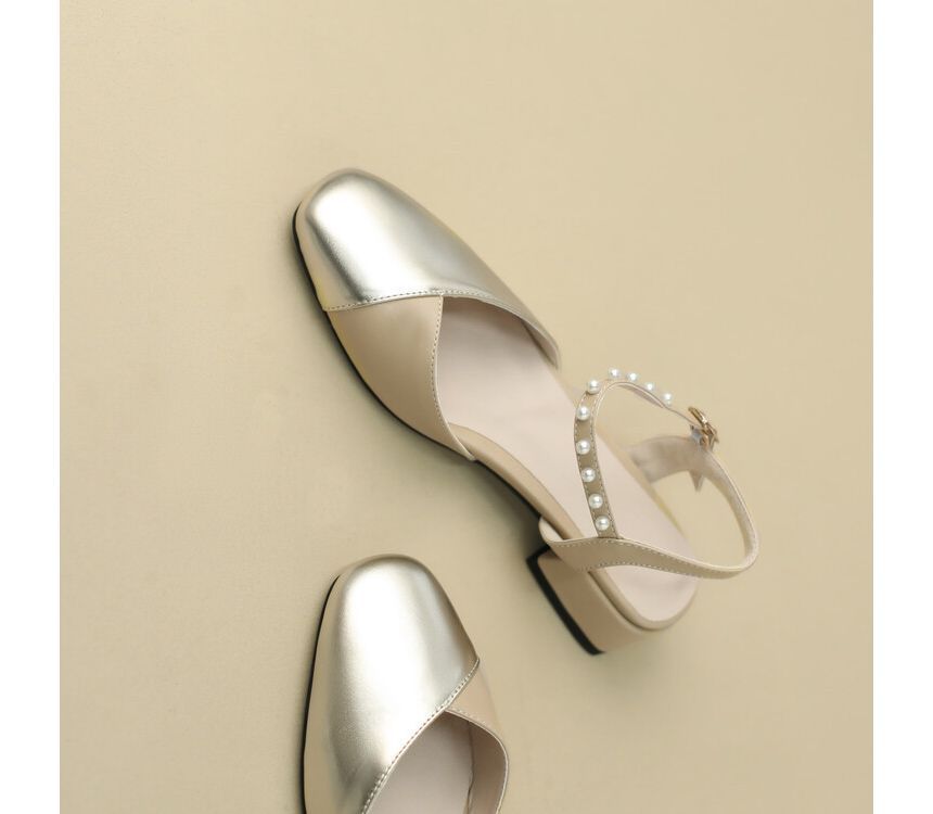 Block Heel Faux Pearl Sandals