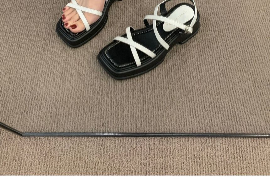 Cross Strap Chunky Heel Sandals