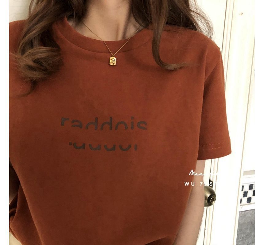 Neck Short-Sleeve T-Shirt Crew Lettering