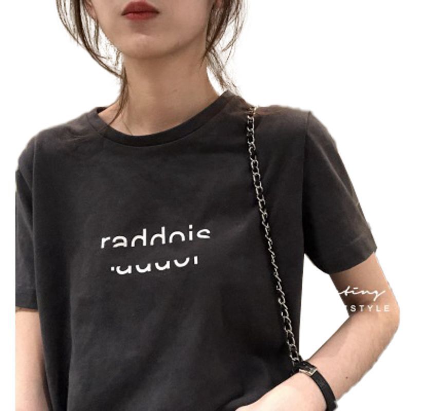 Neck Short-Sleeve T-Shirt Crew Lettering