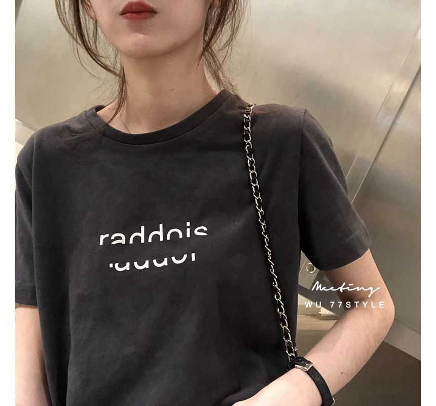 Neck Short-Sleeve T-Shirt Crew Lettering