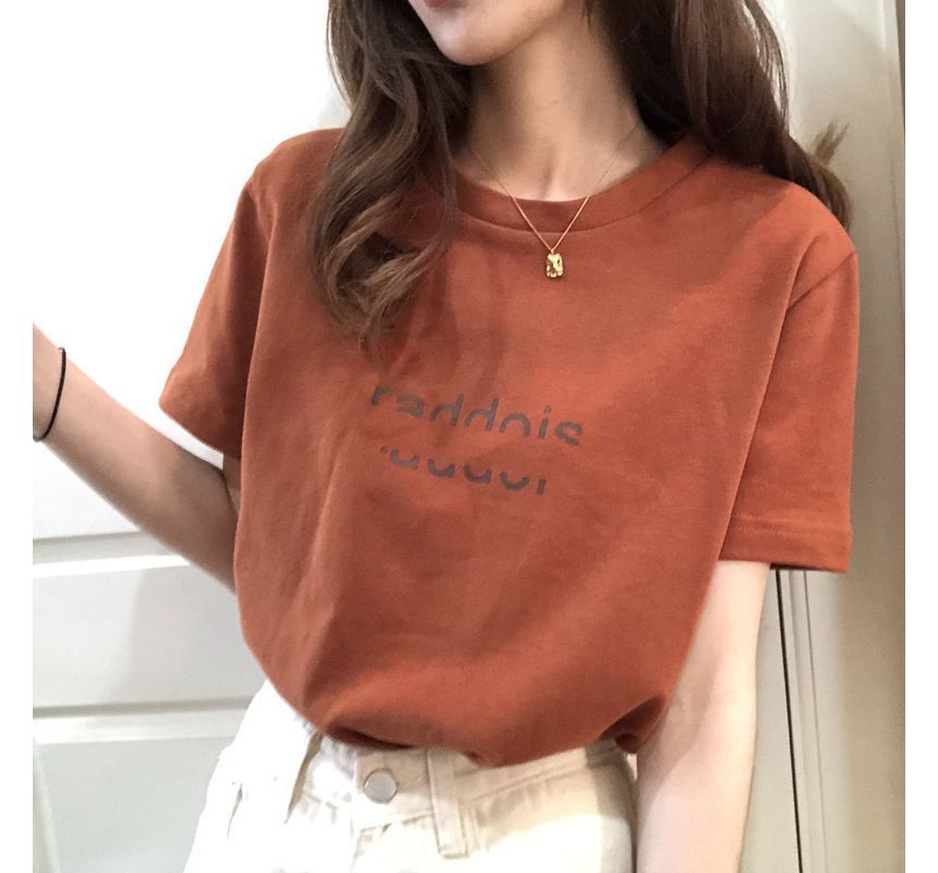 Neck Short-Sleeve T-Shirt Crew Lettering