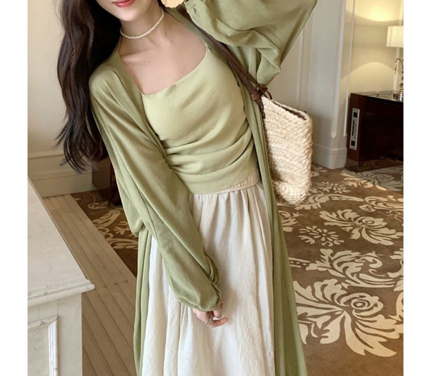 Midi Front Open Plain Cardigan