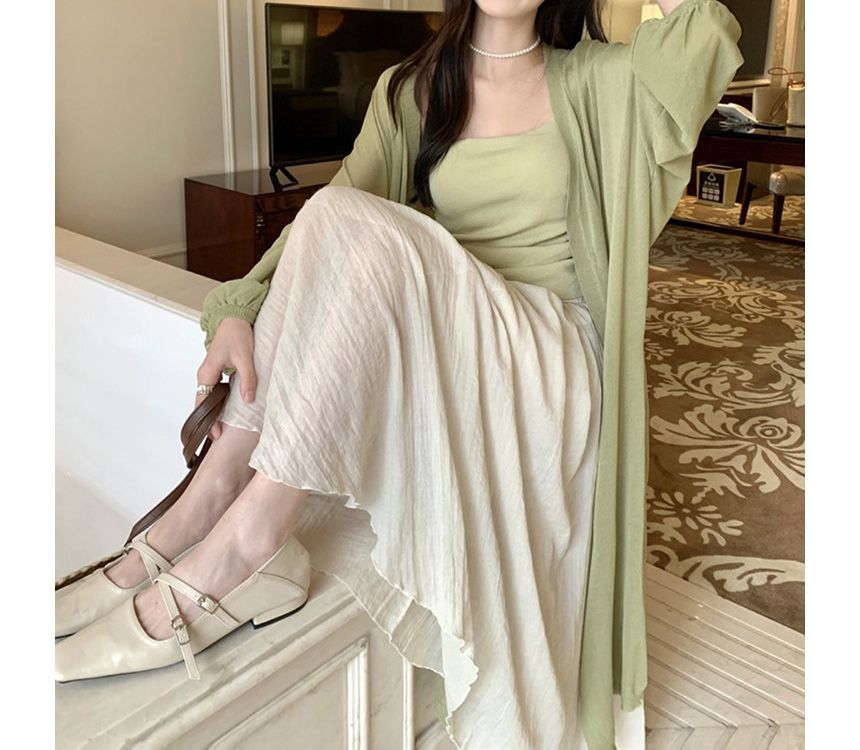 Midi Front Open Plain Cardigan