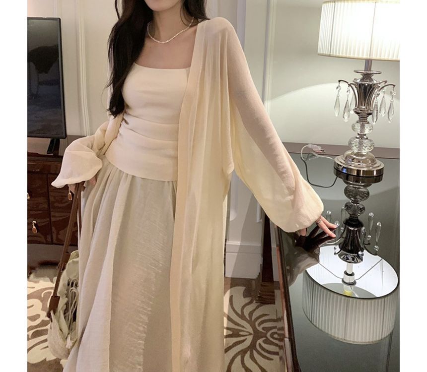 Midi Front Open Plain Cardigan
