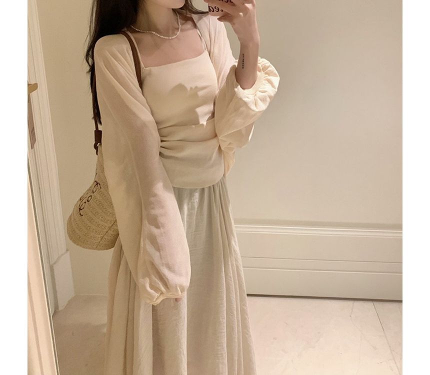 Midi Front Open Plain Cardigan