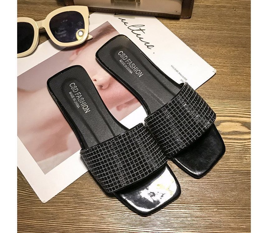 Rhinestone Flat Slide Sandals