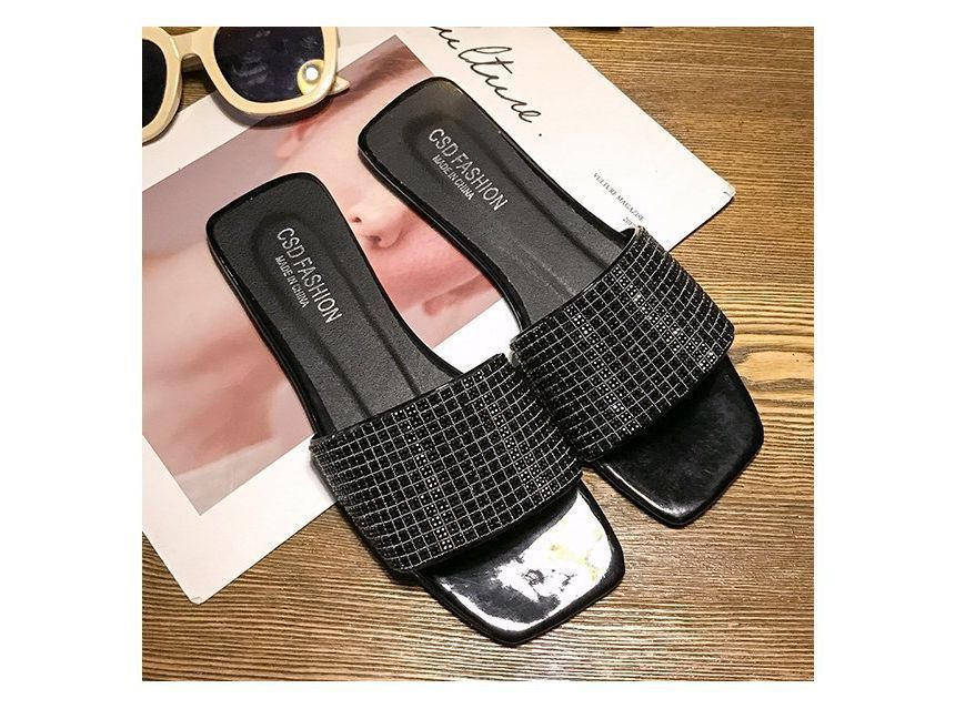 Rhinestone Flat Slide Sandals