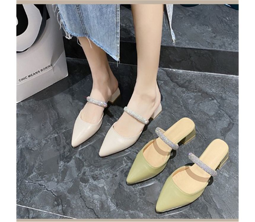 Slide Chunky Sandals Heel Rhinestone