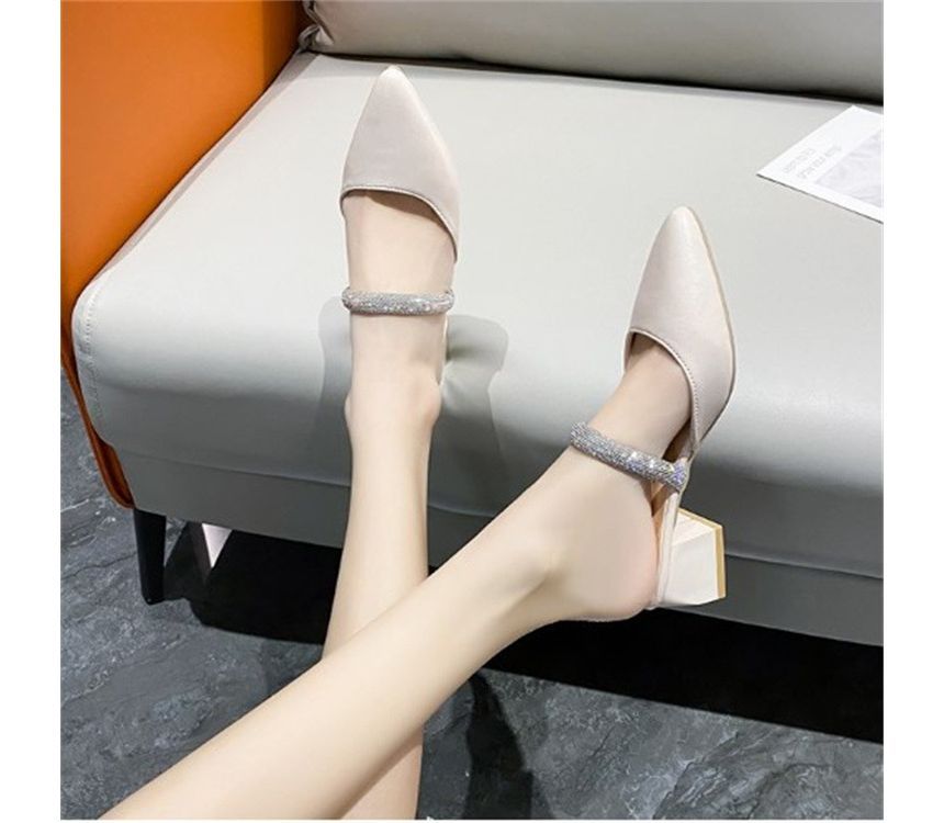 Slide Chunky Sandals Heel Rhinestone