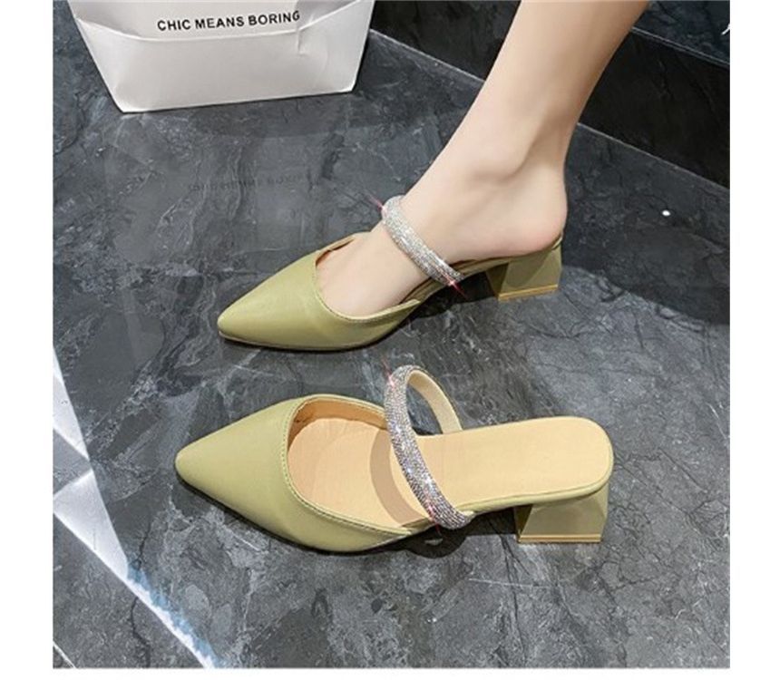 Slide Chunky Sandals Heel Rhinestone