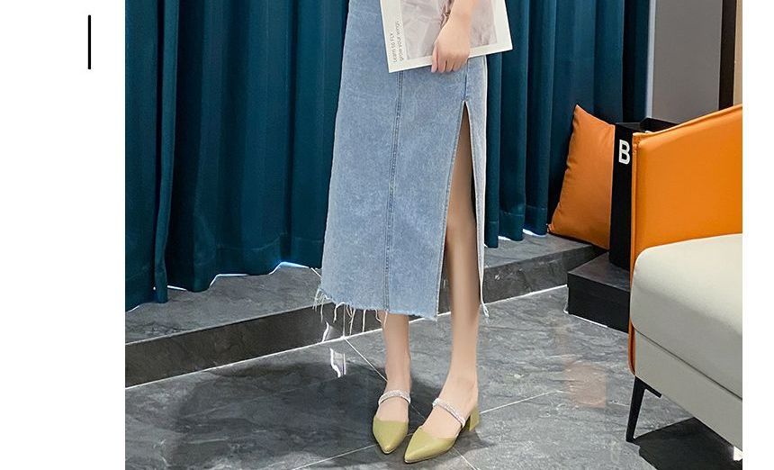 Slide Chunky Sandals Heel Rhinestone