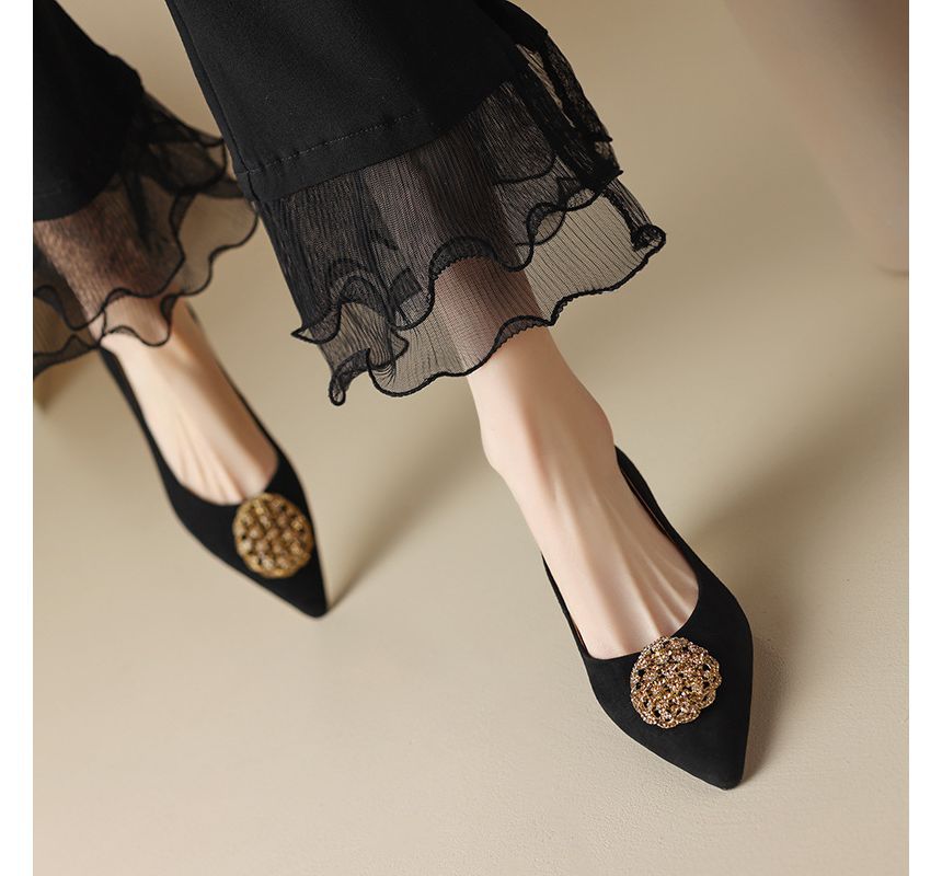 Kitten-Heel Pointed Rhinestone Pumps