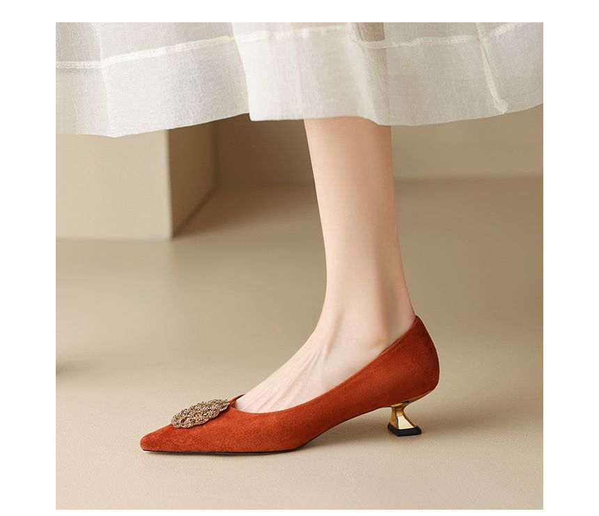 Kitten-Heel Pointed Rhinestone Pumps