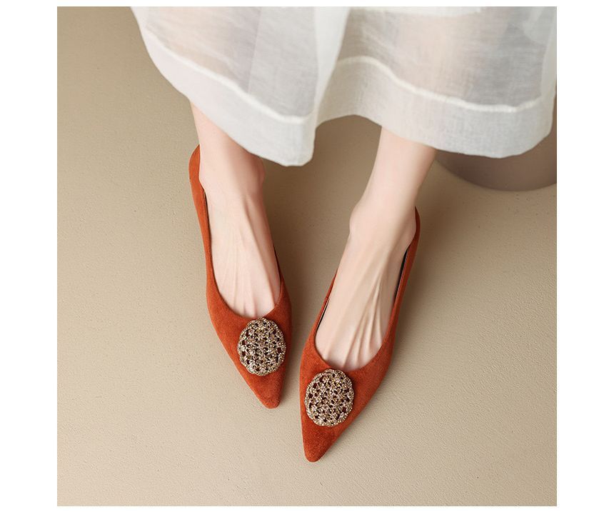 Kitten-Heel Pointed Rhinestone Pumps