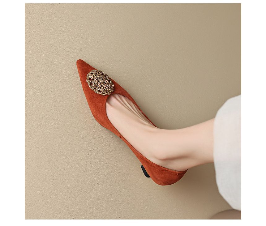 Kitten-Heel Pointed Rhinestone Pumps