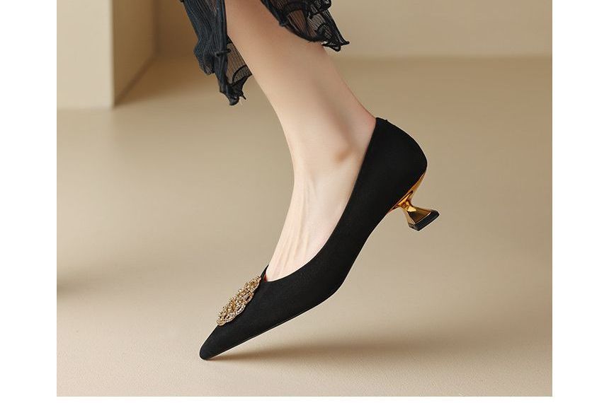 Kitten-Heel Pointed Rhinestone Pumps