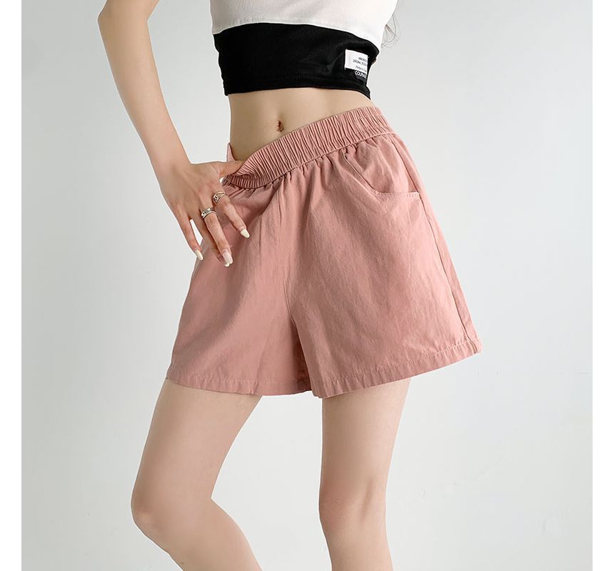 Elastic Waist Plain Shorts