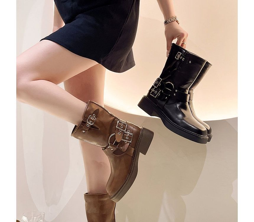 Boots Buckled Chunky Short Heel