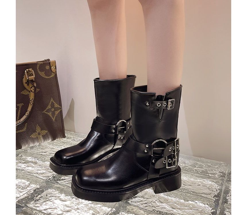 Boots Buckled Chunky Short Heel