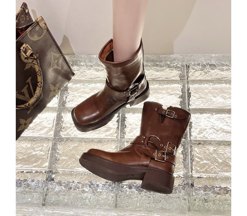 Boots Buckled Chunky Short Heel