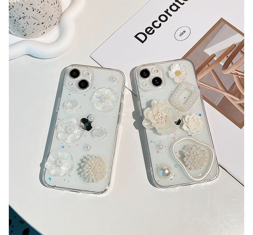 Floral Pearl Faux Phone Transparent Case