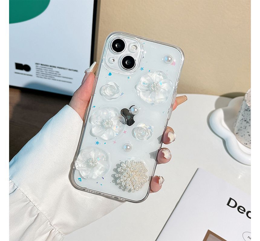 Floral Pearl Faux Phone Transparent Case