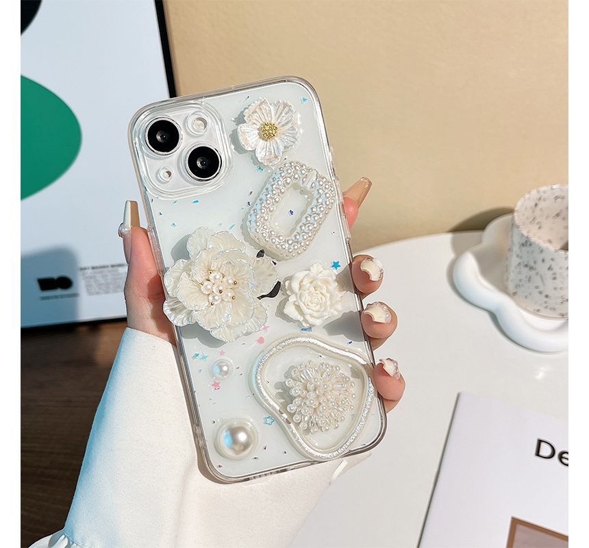 Floral Pearl Faux Phone Transparent Case