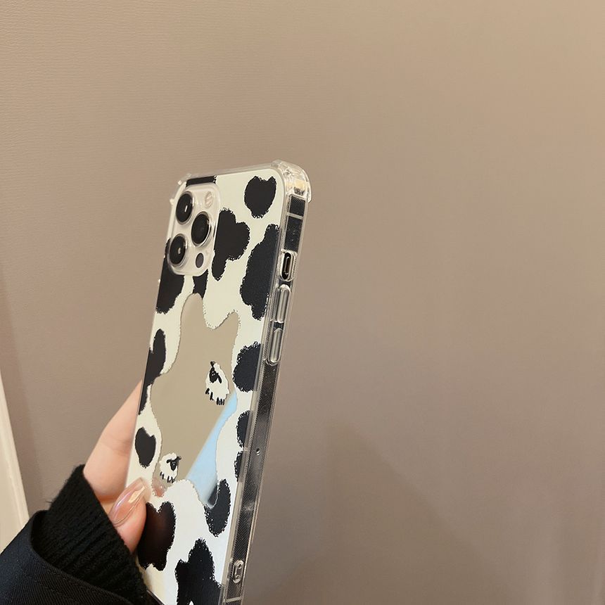 Mirrored Case Phone Cow Milk Print