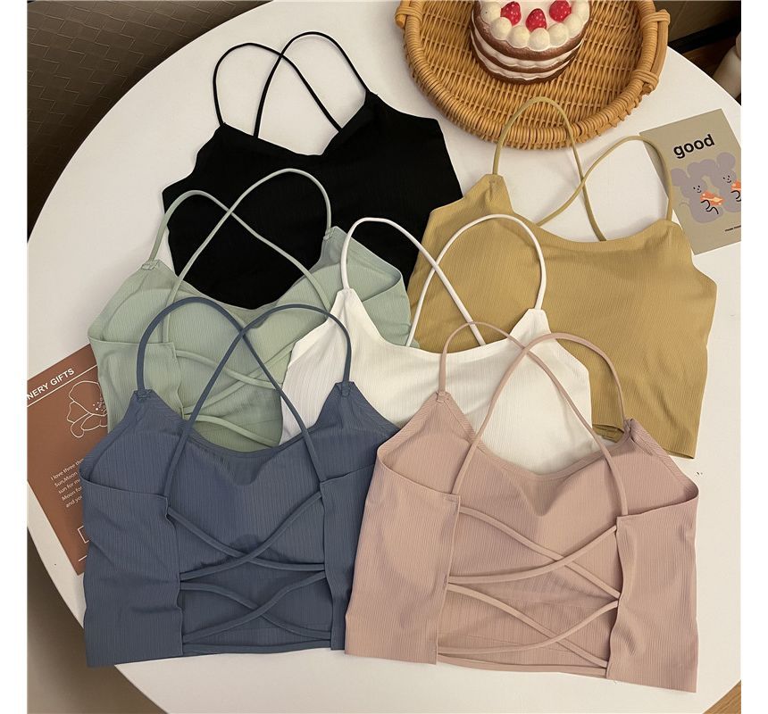 Padded Plain Criss Crop Camisole Cross Top