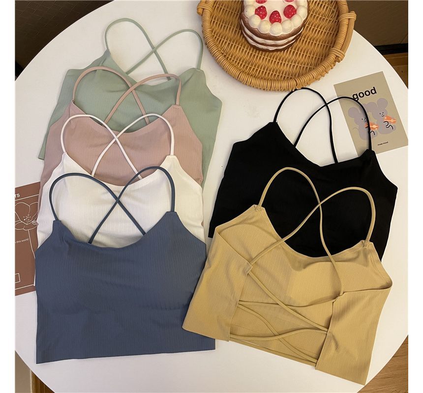 Padded Plain Criss Crop Camisole Cross Top