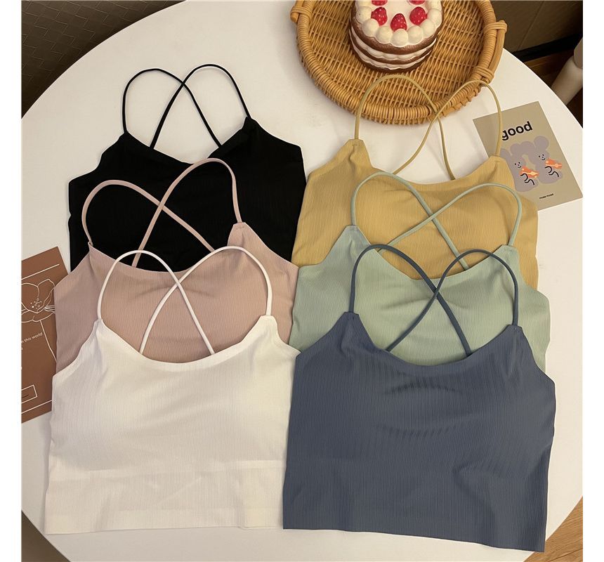 Padded Plain Criss Crop Camisole Cross Top