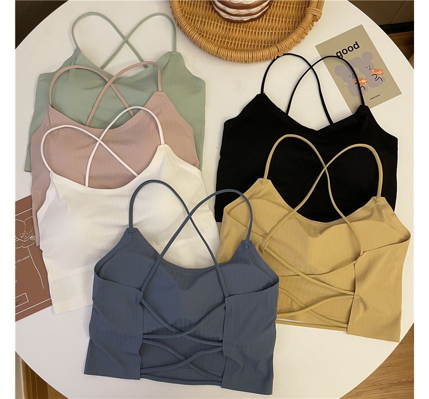 Padded Plain Criss Crop Camisole Cross Top