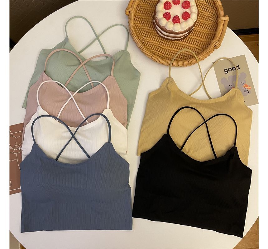 Padded Plain Criss Crop Camisole Cross Top