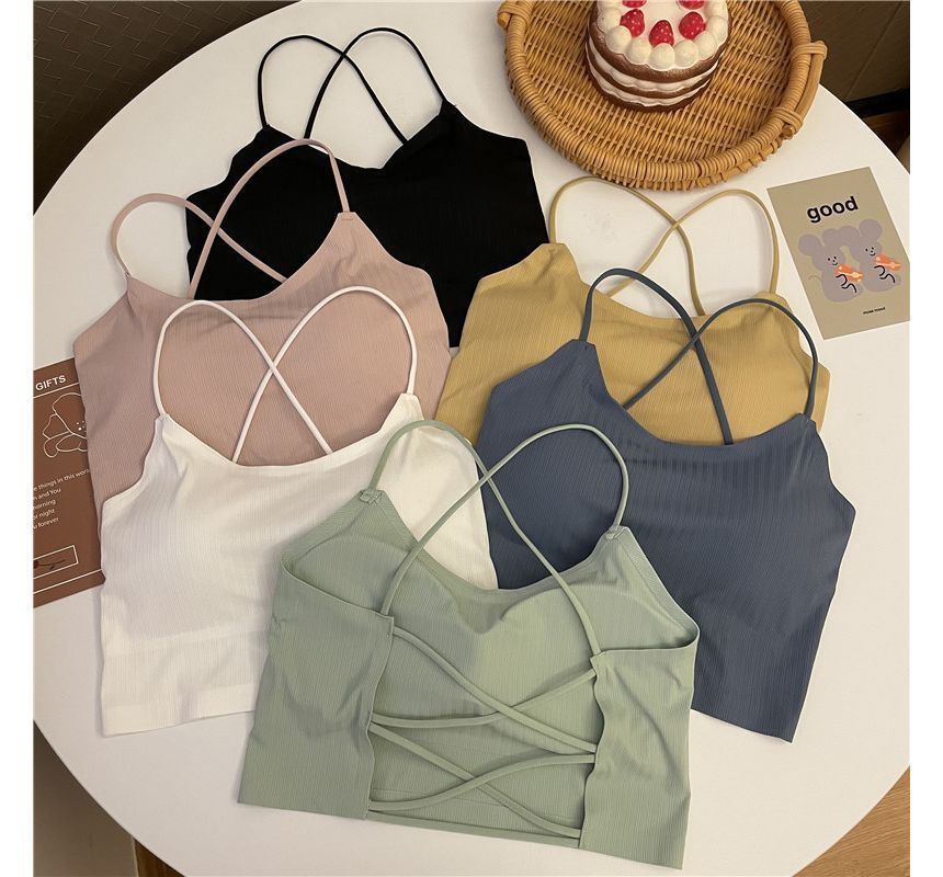 Padded Plain Criss Crop Camisole Cross Top