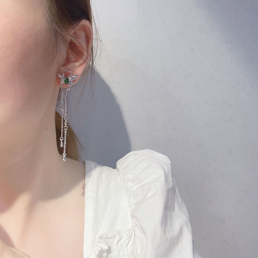 Rhinestone Butterfly Alloy Earring Fringed