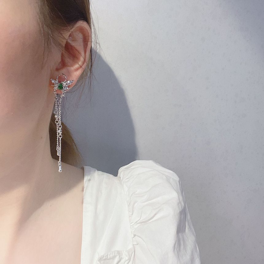 Rhinestone Butterfly Alloy Earring Fringed