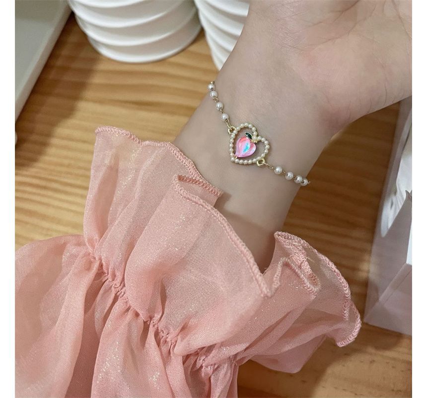Peach Faux Heart Pearl Bracelet