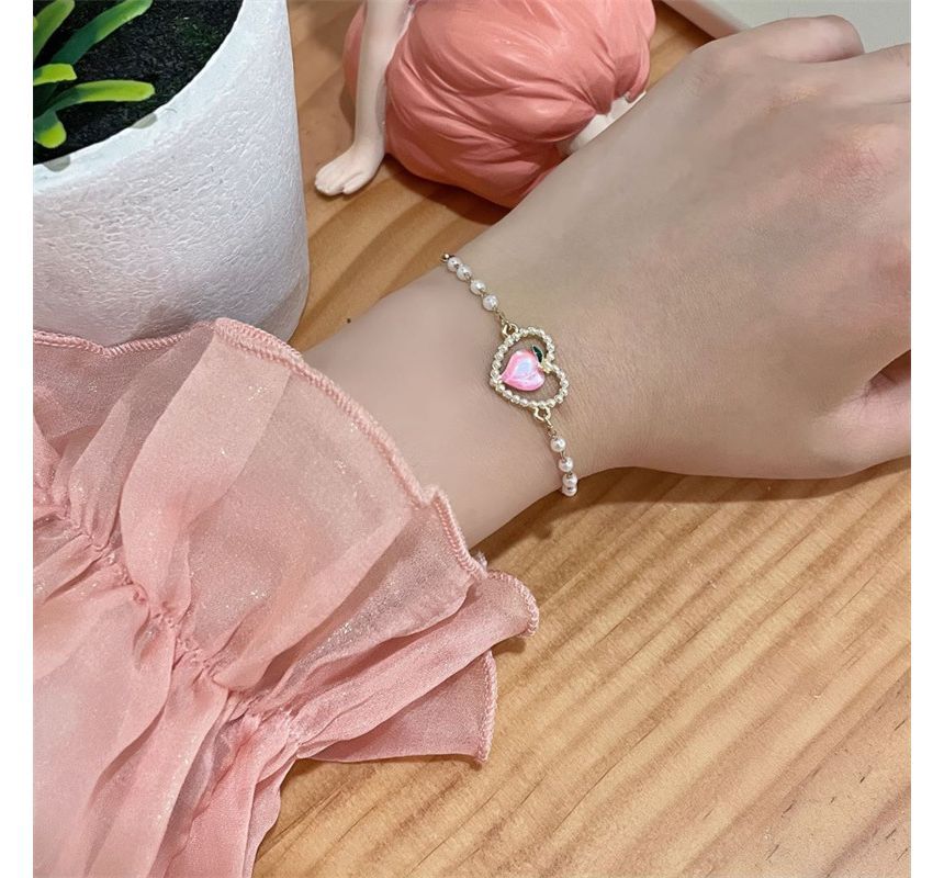 Peach Faux Heart Pearl Bracelet