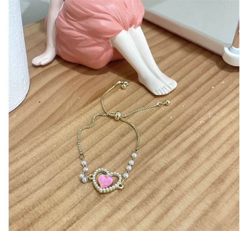 Peach Faux Heart Pearl Bracelet