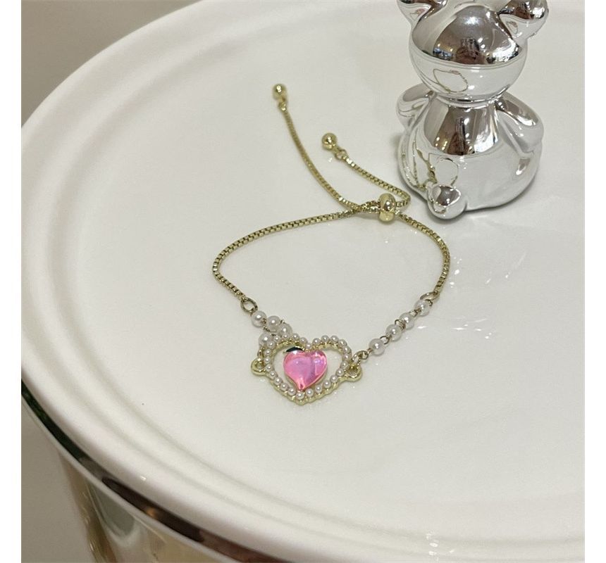 Peach Faux Heart Pearl Bracelet
