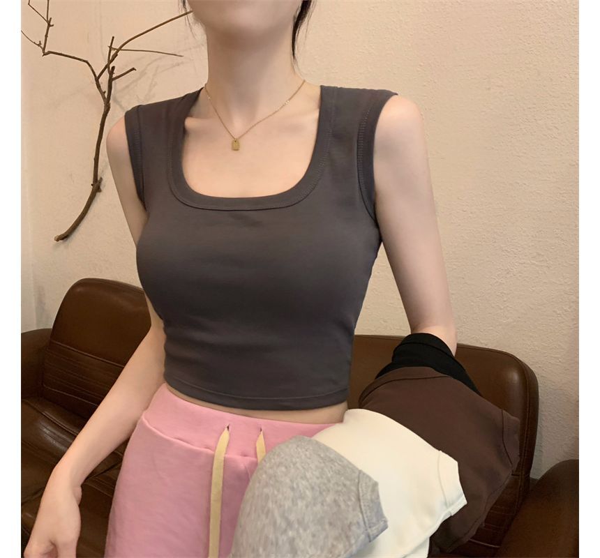 Crop Neck Square Plain Tank Top