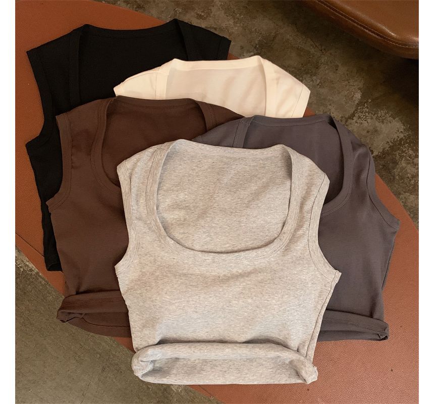 Crop Neck Square Plain Tank Top