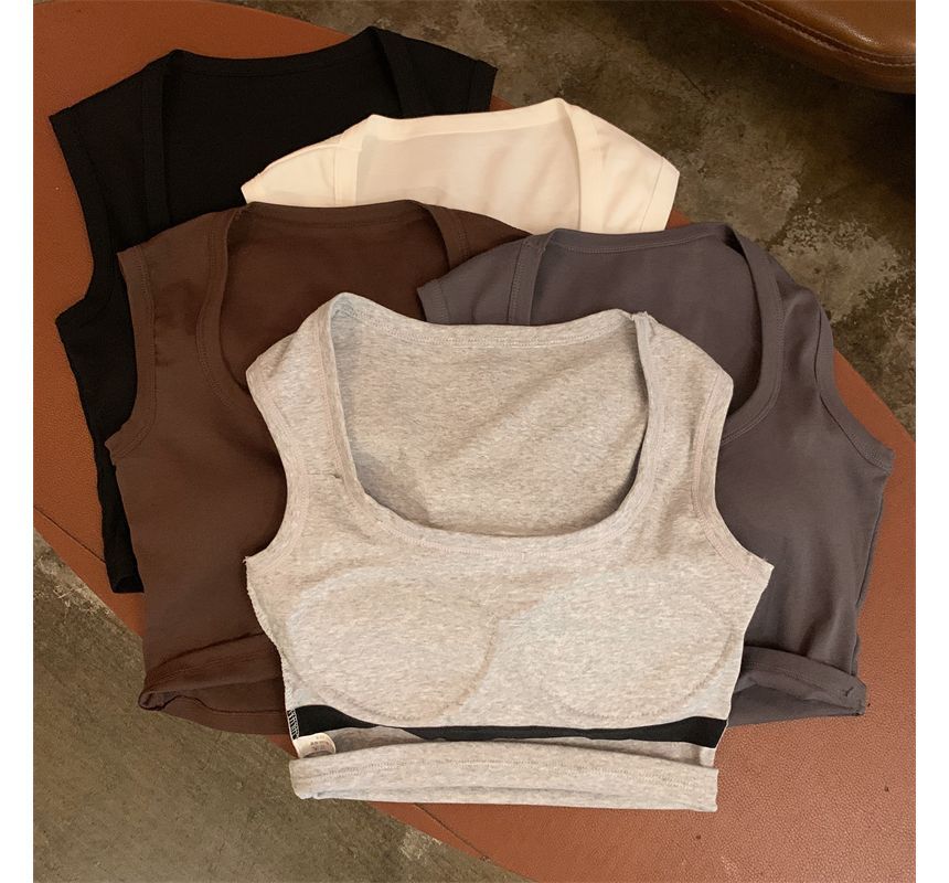 Crop Neck Square Plain Tank Top