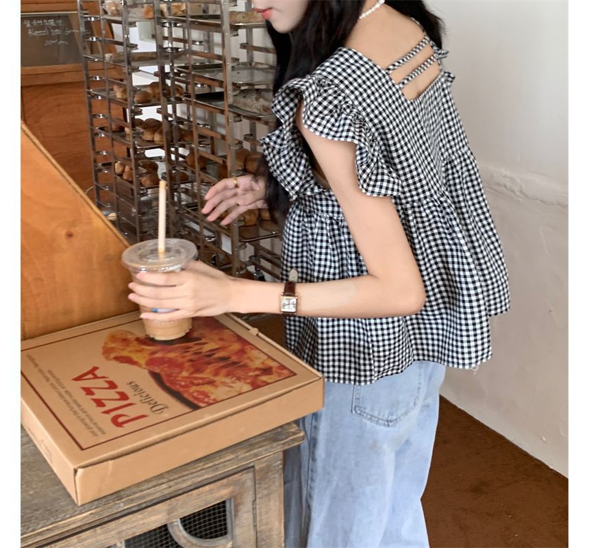 Ruffle Blouse Gingham Sleeveless