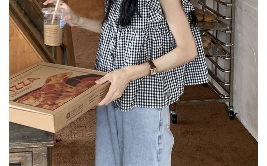 Ruffle Blouse Gingham Sleeveless