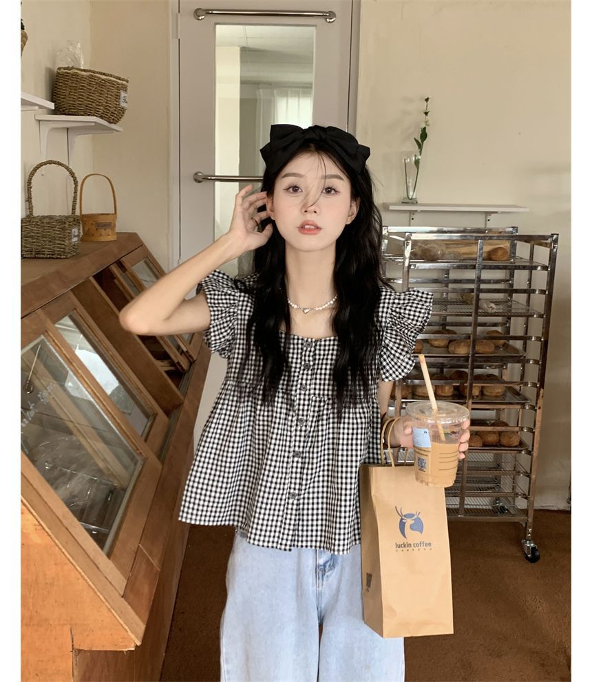 Ruffle Blouse Gingham Sleeveless