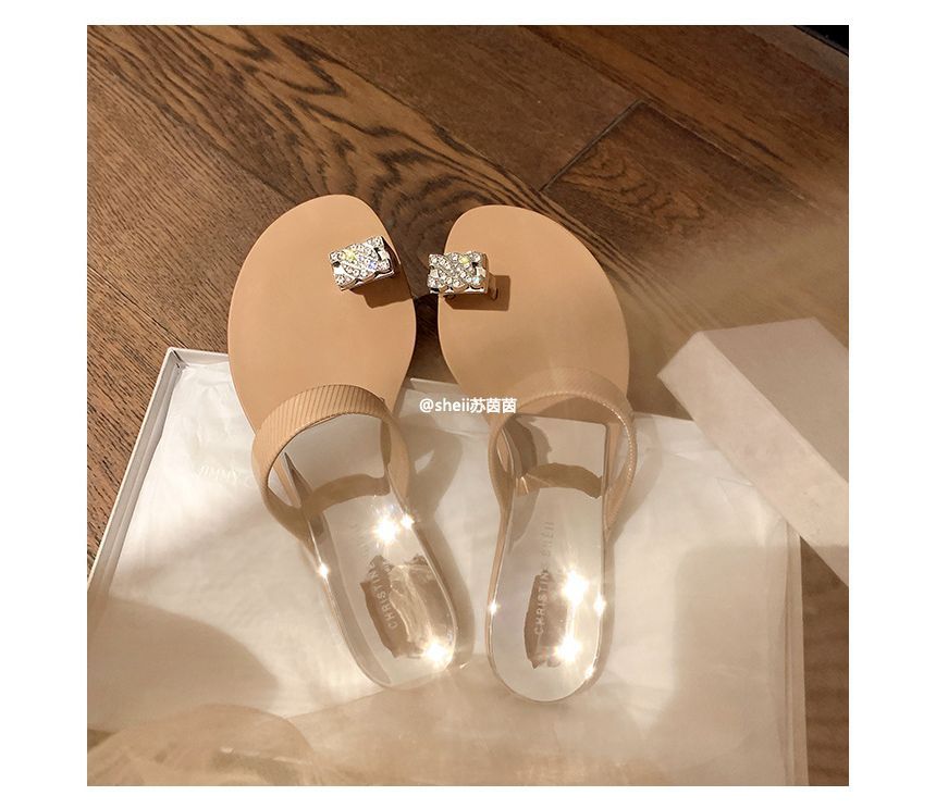 Toe Loop Rhinestone Slide Sandals